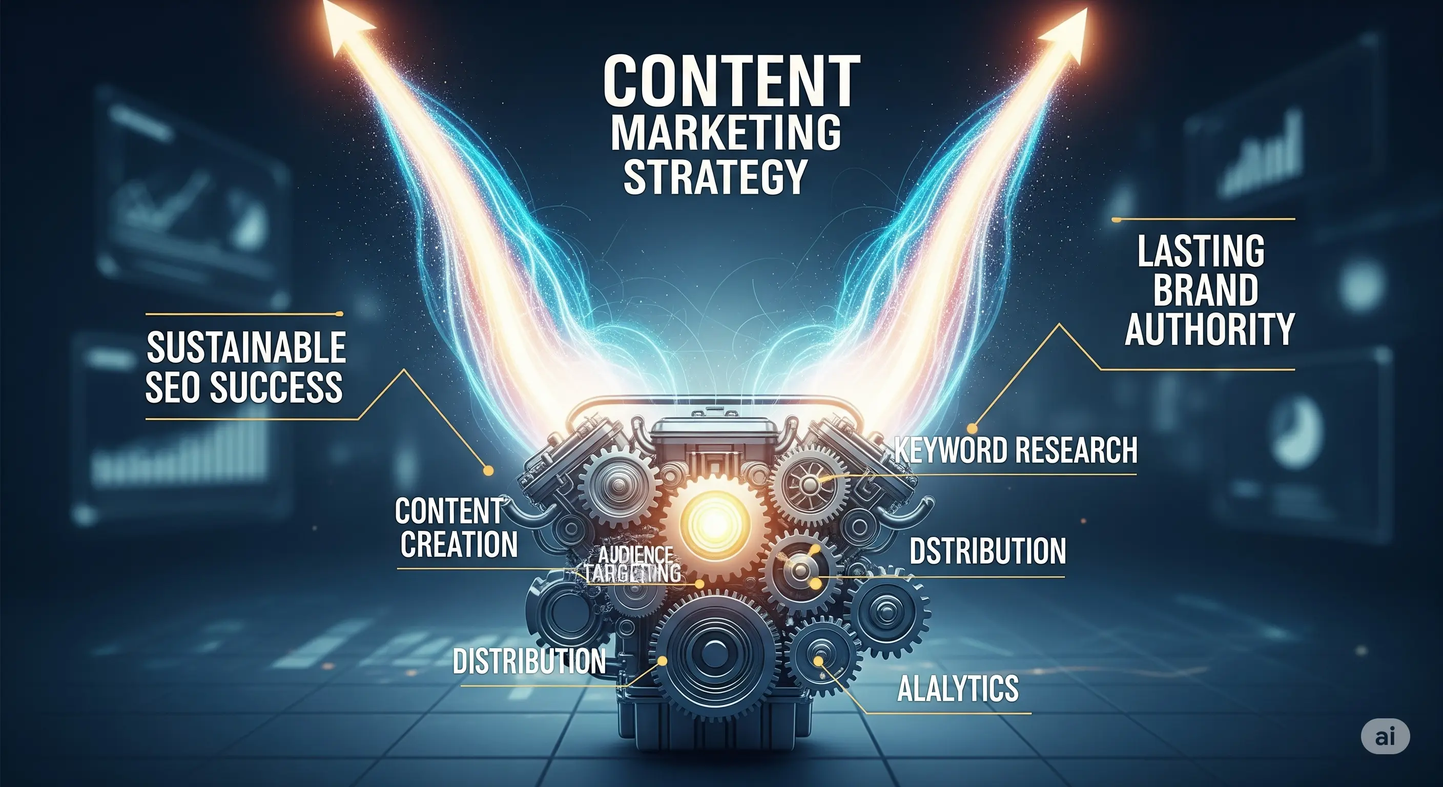 Illustration of content blocks and SEO elements, symbolizing content marketing strategy.